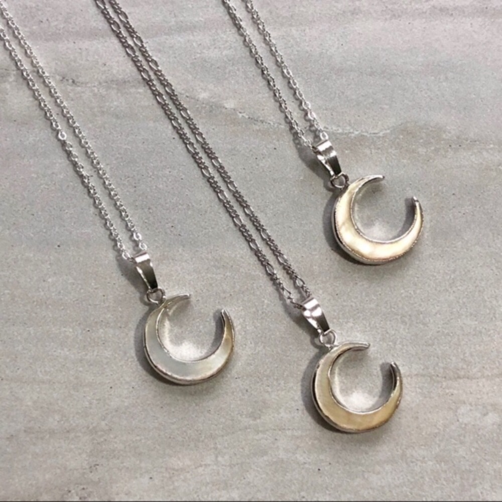 Carved Shell Crescent Moon Pendant Necklace - Picture 6 of 10